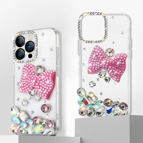 Compatible with iPhone 15 Case Bling Diamond Glitter Rhinestone for Girls Women Cute Sparkly Shiny Gem 3D Bowknot Crystal Girly Luxury Fashion Cle...