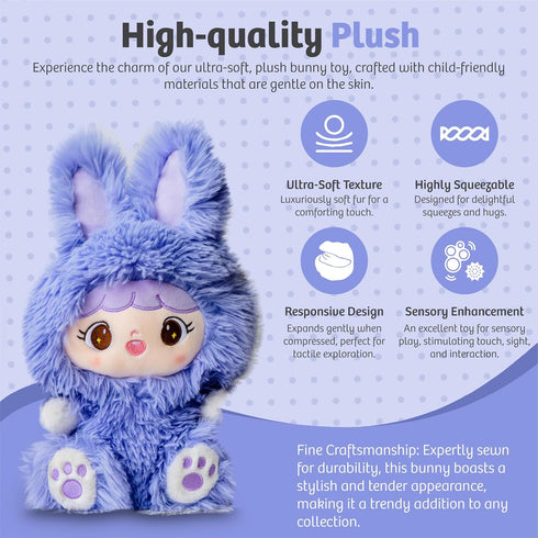 Teddy Bear Stuffed Bunny-14 Inches Plushies, Bunny Teddy Bear, and Cute Plushies, Kids Companion Stuffed Animal Bunny Facial Expression Purple Bun...