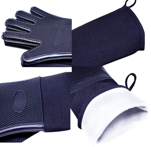 Extra Long Professional Oven Mitts, Non-Slip Silicone Grip Heat Resistant, 1 Pair,19.7" Length,Up to 572? for BBQ Cooking Baking Grilling, Black...