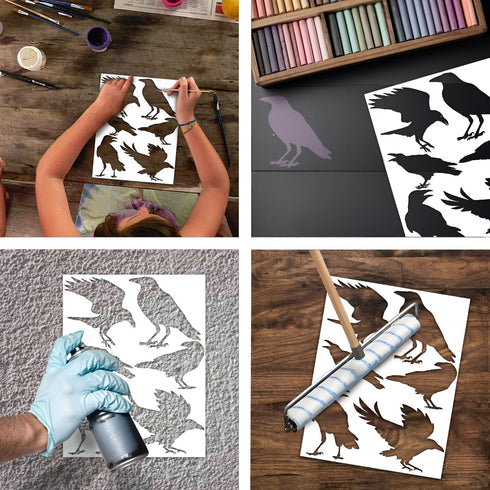Crow Stencil | Reusable Birds Horror Bird Street Art Graffiti Halloween Gothic Stencils for Painting on Wood, Glass, Wall, Rock, Fabric, Walls, Ca...