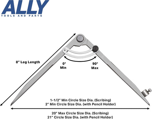 ALLY Tools 8 Inch Precision Locking Wing Divider/Woodworking Compass with Pencil Holder INCLUDES Two Pencils and Pencil Sharpener Ideal for Drawin...