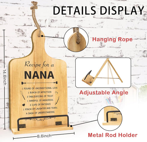 Nana Gifts, Gifts for Nana from Grandkids for Mothers Day, Foldable Cookbook Stand for Grandma Gifts, Unique Cooking Recipe Stand for Kitchen Coun...