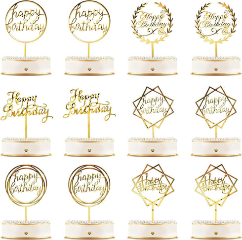 12 Pieces Acrylic Happy Birthday Cake Topper Glitter Birthday Cupcake Topper Pick Decorations for Birthday Party Cake Desserts Pastries, 6 Styles ...