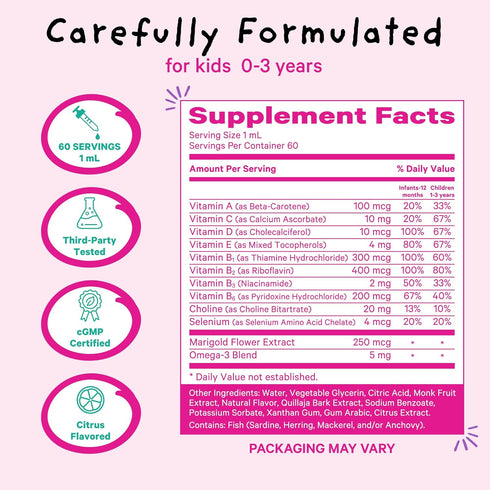 Pink Stork Baby Liquid Multivitamin Drops, Baby & Toddler Vitamin Drops with DHA, Vitamin C, D, B12 and Choline to Support Brain Health and Immune...
