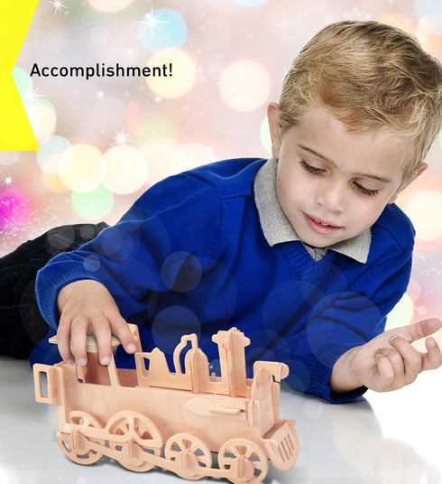Puzzled 3D Puzzle Rolling Locomotive Train Wood Craft Construction Model Kit, Fun & Educational DIY Wooden Toy Assemble Unfinished Crafting Hobby ...