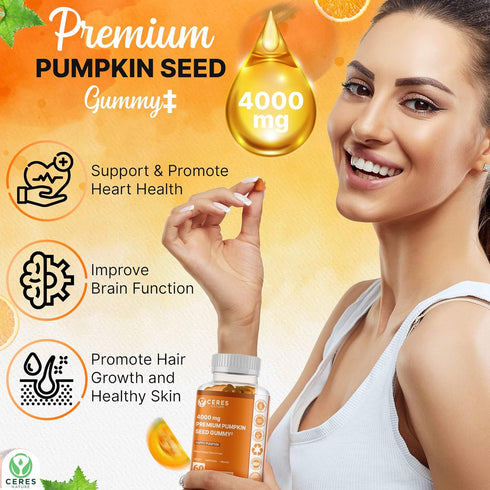 Pumpkin Seed Oil Gummies 4,000 mg for Hair Growth, Urinary Tract Support, Bladder Control Supplement, Younger Looking Skin & Face, Rich in Omega 3...