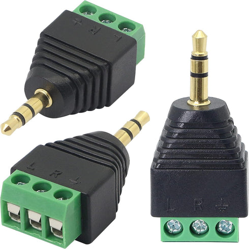 GELRHONR 3.5mm 3 Pole Screw Terminal Converter, (1/8") TRS Stereo Male to AV 3 Screw Terminal Solderless Screw Block for AUX Cable, Speaker and He...
