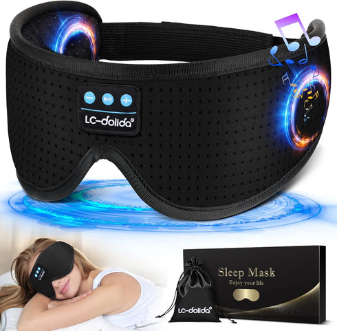 LC-dolida Sleep Headphones, White Noise Bluetooth Sleep Mask 3D Wireless Eye Mask Sleeping with Timing, Sleep Mask with Bluetooth Headphones for S...