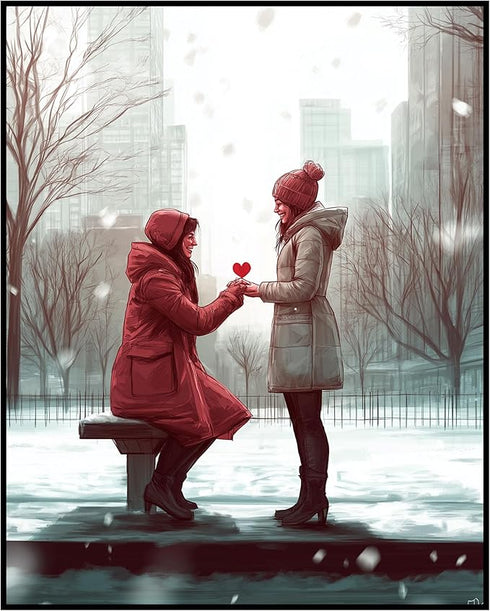 Posterizer 1 pcs-couple's exchanging love on snowy Valentine's day -4-Romantic Art-Holiday Poster Collection-Gift for Couples boyfriend girlfriend...