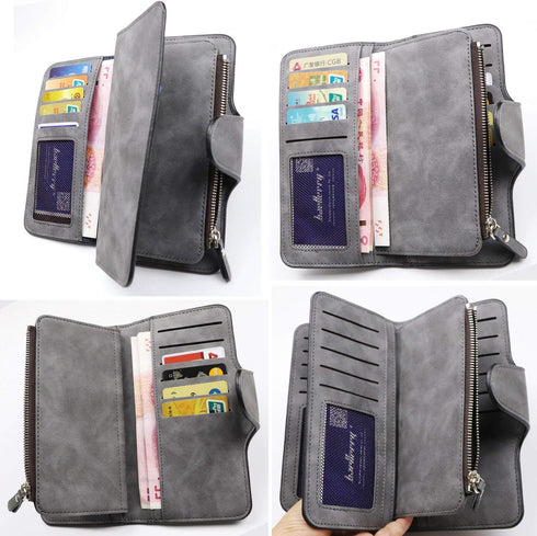 Women's Long Leather Wallet RFID Blocking Cash ID Credit Card Holder for Women Ladies Soft Clutch Wallet with Zipper Coin Pocket Fashion Purse (Da...