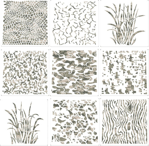 Outus 9 Pieces Camo Print Stencils Camouflage Painting Templates Reusable Grass Pattern Stencils Green Camo DIY Stencils for Scrapbooking Painting...