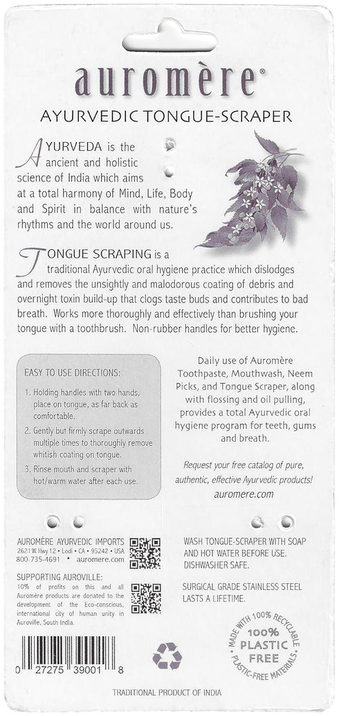 Auromere Tongue Cleaner, Ancient Oral Hygiene, Eco Friendly, Zero Waste, Stainless Steel, Eliminate Bad Breath (1 Pack)...