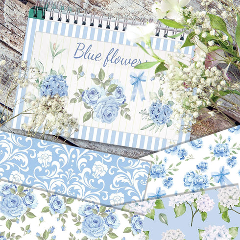 24 Sheets Blue Floral Pattern Paper, 12" x 12" Floral Patterned Cardstock Paper Scrapbooking Supplies Paper Decorative Craft Paper for DIY Card Ma...