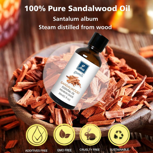 Sandalwood Essential Oil, Home Fragrance Oil Scent Oil for Perfume, Diffuser, Skin, Hair, Roll On - 30ml...