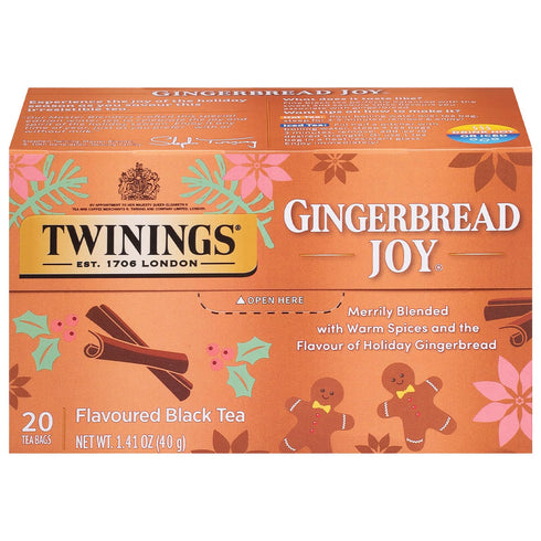 Twinings Gingerbread Joy Holiday Tea, Black Tea Naturally Flavored with Cinnamon and Ginger, Tea Bags Individually Wrapped, 20 Count Ea (Pack of 2...
