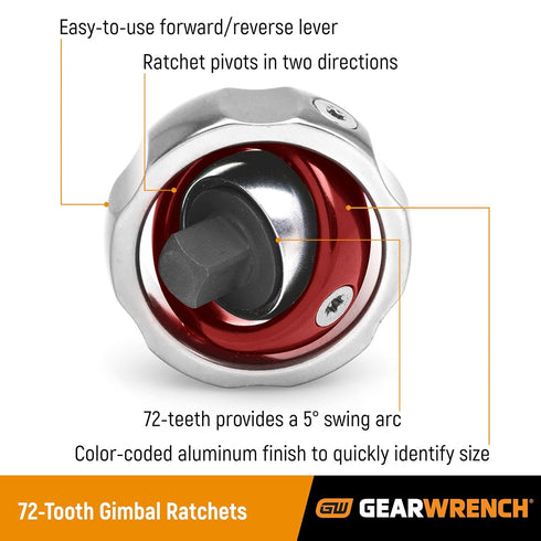 GEARWRENCH 3/8" Drive 72 Tooth Gimbal Ratchet - 81270...