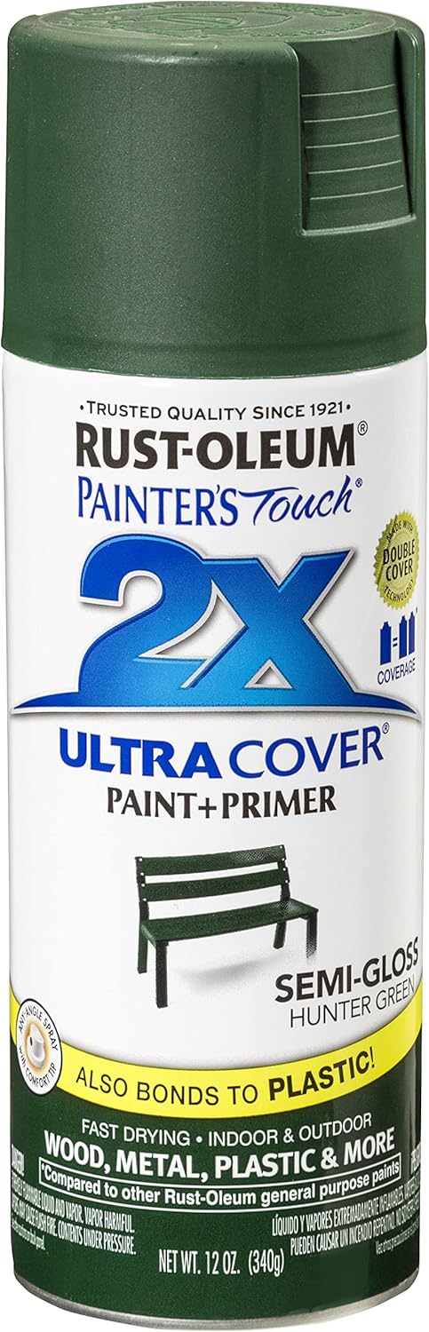 Rust-Oleum 249853 Painter's Touch 2X Ultra Cover Spray Paint, 12 oz, Semi-Gloss Hunter Green...