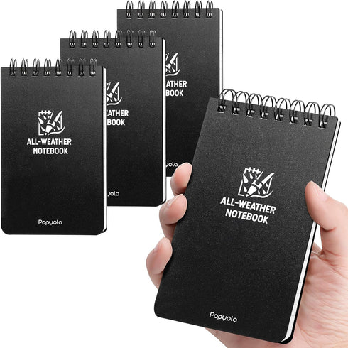 POPYOLA 4 Pack Waterproof Pocket Notebook, 3x5 Pocket Notepad, All Weather Mini Spiral Notepad, Write in the Rain Police Notepad with 100 Squared ...