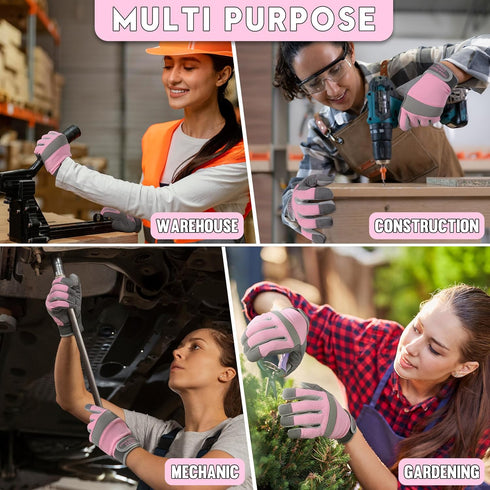 HANDLANDY Womens Work Gloves with Grip, Safety Moving Driving Gloves Touch Screen, Utility Yard Workers Gloves Pink (Grey- pink, Small (Pack of 1)...