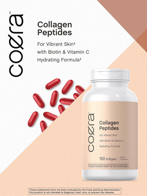 Horbaeach Collagen Peptide Pills | 150 Softgel Capsules | for Vibrant Skin | Biotin & Vitamin C | Grass Fed, Non-GMO, Gluten Free Supplement | Coe...