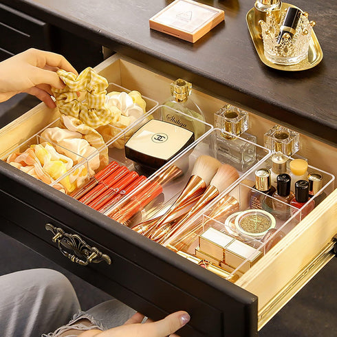 JessLab Acrylic Organizer, 3 Cube Sections Makeup Organizer for Drawer, Makeup Organizer for Vanity, Countertop, Bathroom, Kitchen and Cabinet Sto...