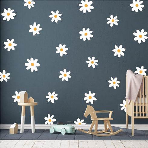 A Room with Flower Vinyl Daisy Wall Decals, Peel and Stick Floral Stickers for Nursery, Kids Bedroom Livingroom Home Wall Art Decor-White...