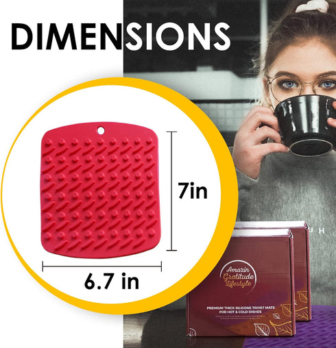 Two Purple Heavy-Duty Premium Kitchen Hot Pan Trivets | 4-in-1 Multipurpose Silicone Pot Holders-Coaster | Free Funnel, Non-Slip, High-Density, Ho...