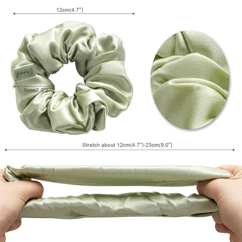 Hair Care Classic Scrunchies Silk Everyday Hair Ties Elastics No Damage Ponytail Holder Pack of 3 Apple Green...