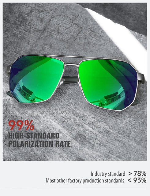 LUENX Aviator Sunglasses for Men Square Polarized Polygon Lens - UV 400 Protection with Accessories 61MM Driving Outdoor...