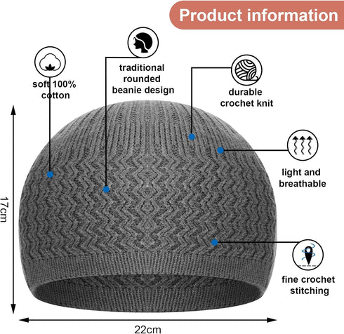 6 Pcs Kufi Hats for Men Knit Kufi Cap Breathable Cotton Stretchy Skull Cap Helmet Beanie Hat for Men Women Muslim in Cool Designs...