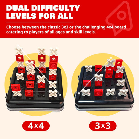 3D Tic Tac Toe Game, travel pack, connect 4 in a row Classic & Challenging Board Sizes, travel board games, kids games, family games, travel XO bo...