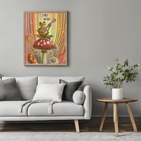 Posterizer 1 pcs-weird frog playing music in psychedelic nature-stay weird 3-Fantasy & Fiction Art-Comedy Art-Living Room Bedroom Decor- unframed ...