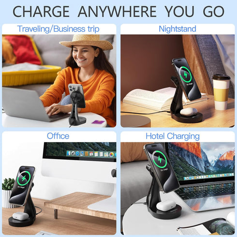 Wireless Charging Station for Apple Devices 18W Fast Charger Stand Magnetic Wireless Charger Station for iPhone 15 14 13 12 Pro Max/Plus/Mini AirP...
