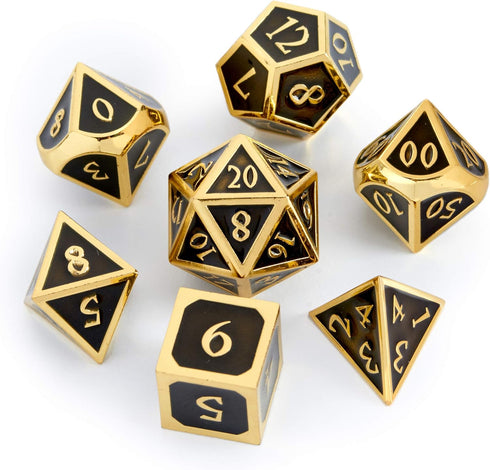 Metal DND Dice Set Black/Gold Polyhedral Dice with Polished Tin Carrying Case for Table Top Games D&D Dungeons and Dragons Role Playing Games...