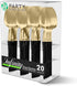 Party Bargains Disposable Plastic Black Gold Soup Spoons, Infinity Modern Design Utensils, 20 Pack...