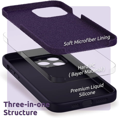 SURPHY Compatible with iPhone 13 Pro Max Case with Screen Protector, (Camera Protection + Soft Microfiber Lining) Liquid Silicone Phone Case 6.7 i...