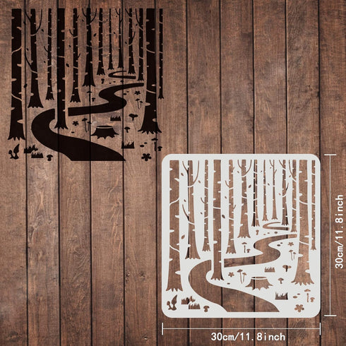 FINGERINSPIRE Woodland Forest Stencils 11.8x11.8 inch Forest Tree Painting Stencil Forest Path Stencil Plant Drawing Stencil Into The Woods Stenci...