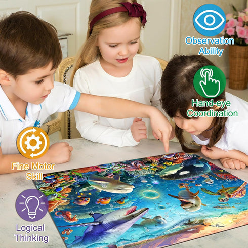 Underwater World Jigsaw Puzzles for Kids Ages 4-8 4-6 5-8 8-10 Year Old,100 Piece Ocean Shark Whale Jigsaw Puzzle for Children Learning Educationa...