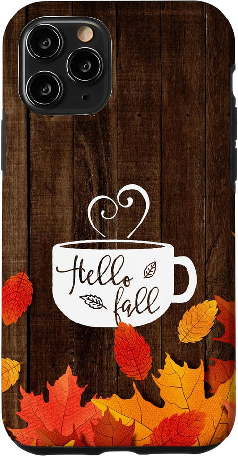 Hello Fall Coffee Mug Autumn Leaves Happy Fall Feeling Case for iPhone 11 Pro...