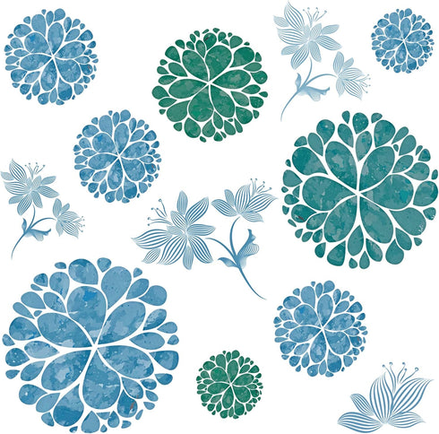 Fashion 3D DIY Creative Blue Flowers Wall Decals Flower Vines Wall Stickers Murals Removable Decor Decal for Living Room Girls Bedroom Home Wall D...