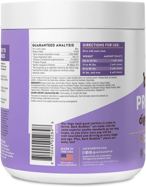 Jack&Pup Probiotic Chews for Dogs - Dog Probiotic Chews Small and Medium - Pro-Digest Bark Buddies (Up to 40 lbs) Puppy Probiotic Dog Chews, Pet P...