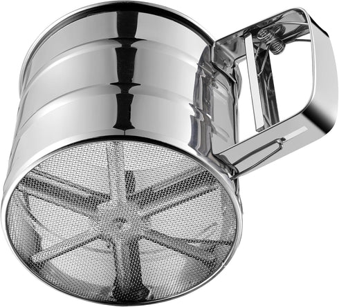 Flour Sifter, Stainless Steel Sifter for Baking, Double Layer Fine Mesh Baking Sifter, One Hand Press Crank Sifter for Powdered Sugar Shaker Duste...