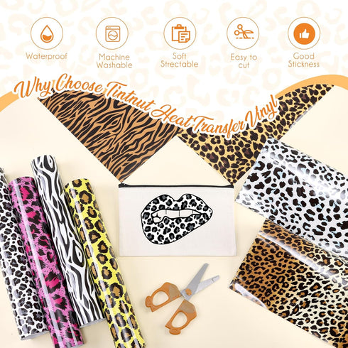 Tintnut Leopard HTV Vinyl -8 Sheets 12 x 10 inches Patterned Iron on Vinyl for T-Shirts Clothing Bags Heat Transfer Vinyl for All Cutting Machine...