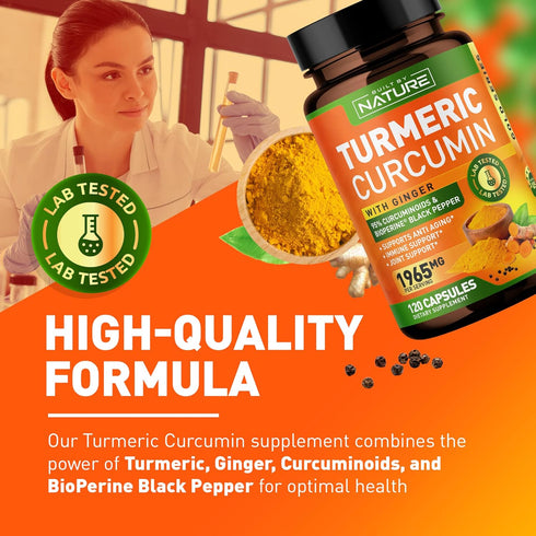Turmeric Curcumin 1965mg with Ginger & BioPerine Black Pepper Extract - High Absorption 95% Curcuminoids for Joint & Antioxidant Support - Non-GMO...