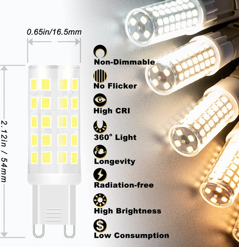 ALIDE G9 Led Bulbs 5W 6000K Daylight Cool Bright White,50W-60W Halogen Equivalent, AC120V T4 G9 Bi-pin Led Bulbs for Chandelier Pendant Lighting,5...