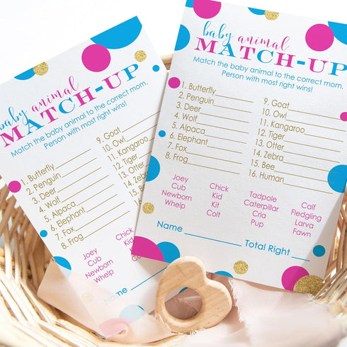 Baby Shower Animal Matching Games - 25 Pack - Fun Guessing Gender Neutral Party Game Cards - Boy or Girl Favors, Pink and Blue, 4x6...