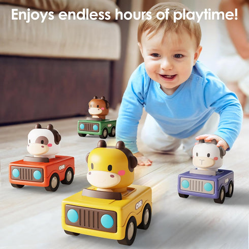 iPlay, iLearn Press and Go Car Toys for Toddlers 1-3, Baby Animal Racing Cars, Infant Play Vehicle Set, Baby Push Go Friction Car Toys for 6-9-12-...
