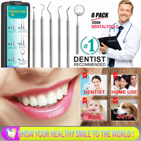 Dental Tools, Dental Pick, Dental Hygiene Kit, Stainless Steel Dental Teeth Cleaning Tools Kit with Tooth Scraper Plaque Tartar Remover, Metal Pla...