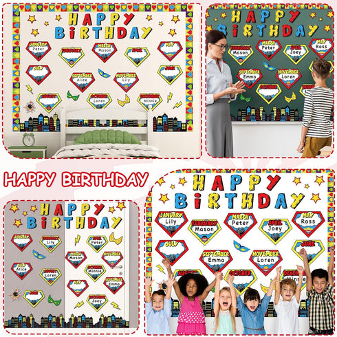 Hero Happy Birthday Bulletin Board Decoration Set Hero Birthday Bulletin Board Happy Birthday Cutouts for Classroom Hero Themed Bulletin Boarders ...