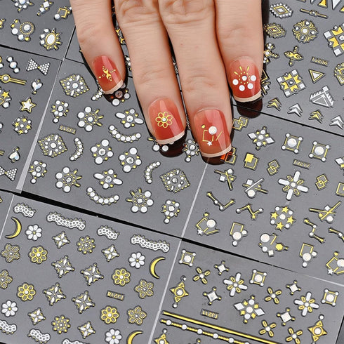 20 Sheets Nail Art Stickers Gold Nail Decals Metallic 3D Self Adhesive Flower Diamond Designs Luxury Nail Stickers Supplies for Women Nail Manicur...